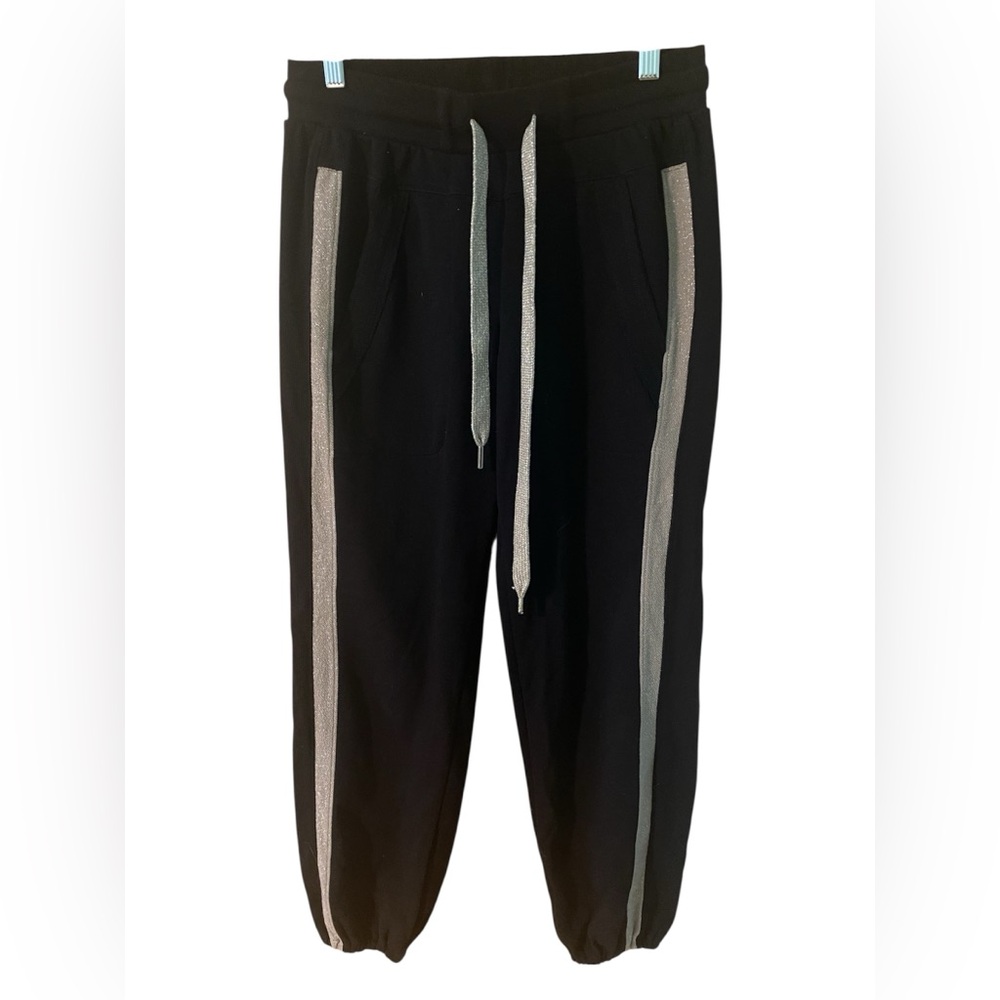 Democracy Joggers Knit High Rise Women Size Small Black With Gold Racer Stripe